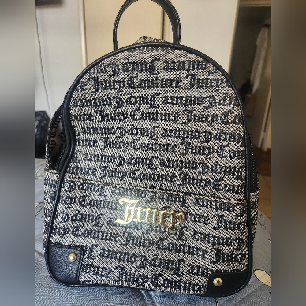 Juicy Couture Monogrammed Black and Gold Backpack